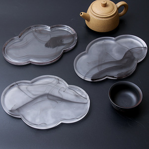日式琉璃壶承磨砂玻璃海棠干泡台粉色水墨禅意托盘茶具配件小茶盘