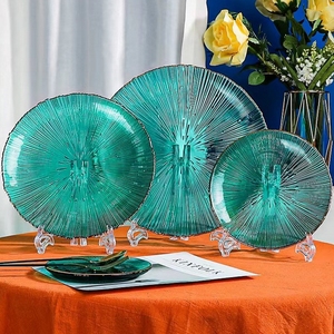 日式烟花碗碟套装家用彩色玻璃碗水果盘子ins餐具透明甜品冰粉碗