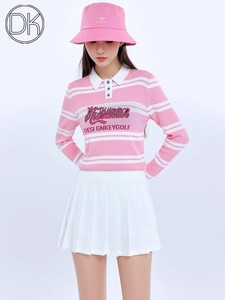 DK高尔夫服装女套装粉白色针织衫秋冬毛衣女装上衣golf衣服女裙子