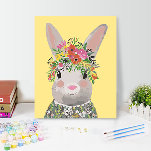 diy数字油画填充可爱动物儿童房手绘填色小兔子猫狗手工油彩画画