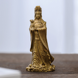 湄洲妈祖神像小妈祖摆件娘娘雕像黄铜好看的精致书房茶空间装饰品
