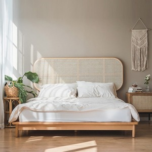 日式藤编床头板现代简约实木床头背板民宿风装饰板榻榻米床头挡板