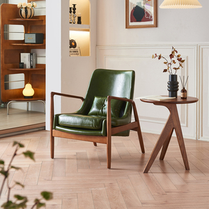 丹麦设计师复古单人沙发椅意式极简复古实木休闲椅美式咖啡厅椅子