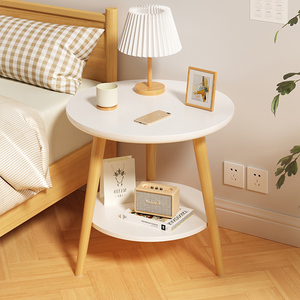 床头柜现代简约小型置物架出租房用简易床头桌卧室网红创意小圆桌