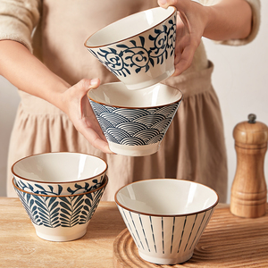 墨色日式米饭碗家用2024新款斗笠吃饭碗高脚碗陶瓷面碗好看的小碗