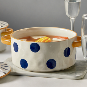 陶瓷双耳汤碗家用2024新款高级感大号盛汤盆8寸大碗汤面碗泡面碗