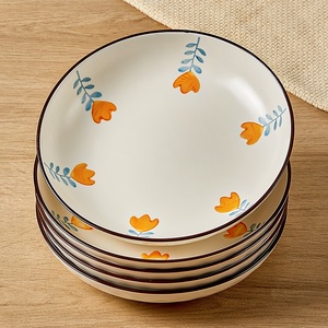日式复古粗陶盘子菜盘家用2022新款碗碟餐具高级感餐盘菜碟子深盘