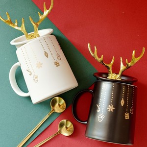 北欧ins情侣家用陶瓷一对带盖勺马克杯 办公室礼品磨砂泡茶喝水杯