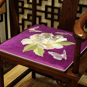 中式红木沙发坐垫椅子垫实木餐椅垫椅垫圈椅座垫刺绣紫色防滑垫子