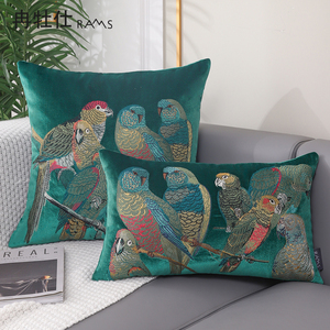 靠垫美式鹦鹉抱枕套丝绒枕套客厅沙发靠枕床头靠包绿色腰枕不含芯