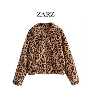 ZARZ 自制 欧美风 新款女装 法式气质简约风豹纹毛毛短款外套