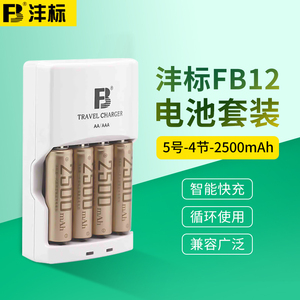 FB12沣标电池AA2500毫安4节5号充电池套装四通道智能快充电器套装  充电器+5号4节四通道智能快充电器套装