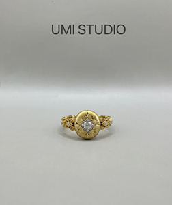 UMI家·轻珠宝/S925纯银镀金 布布风拉丝雕工雪花复古高级戒指