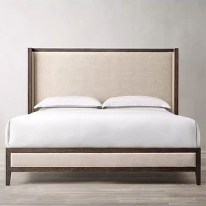 RH美式实木双人床复古布艺1.8米软靠简约现代主卧床 新中式橡木床