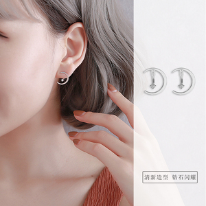 S925纯银月亮耳钉女 韩国气质简约时尚小清新镶钻石一款两戴耳环
