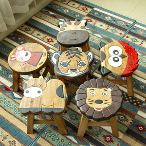 泰国小凳子家用实木矮凳儿童换鞋凳宝宝椅创意卡通动物小板凳木凳