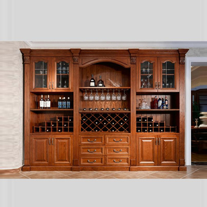 美式实木大酒柜靠墙家用客厅组合欧式玻璃边柜展示柜餐边柜复古
