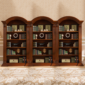 美式实木书柜欧式复古书房多层书架收纳单个矮小置物架落地家用