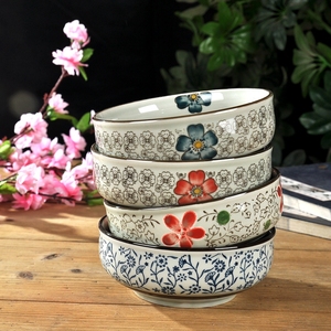 景德镇创意日式釉下彩陶瓷5.5寸矮脚米饭碗蒸菜碗沙拉碗面碗餐具