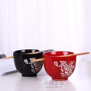 情侣碗2人套装 夫妻碗 陶瓷家用吃饭碗日式创意个性面条碗情侣款