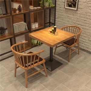美式实木方桌咖啡厅奶茶店桌椅组合简约铁艺四方桌饭店餐厅餐桌椅
