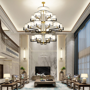 新中式别墅客厅大吊灯创意古典双层简约中国风复式楼餐厅工程灯具