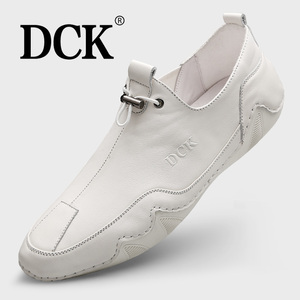 DCK夏季男鞋2024新款白色夏季豆豆鞋男士休闲皮鞋真皮懒人小白鞋
