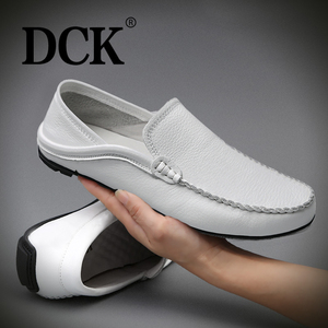 DCK白色豆豆鞋2024年新款男士休闲皮鞋真皮爸爸鞋一脚软底开车鞋