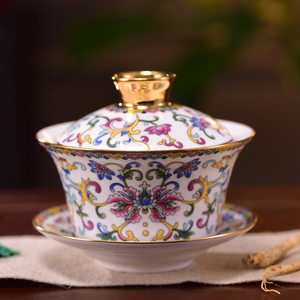 八宝茶盖碗特大号三才盖碗茶茶杯泡茶单个300ml青花家用中式骨瓷
