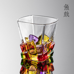 水晶玻璃杯折射彩虹创意彩绘水杯blingbing手绘酒杯日式手工茶杯