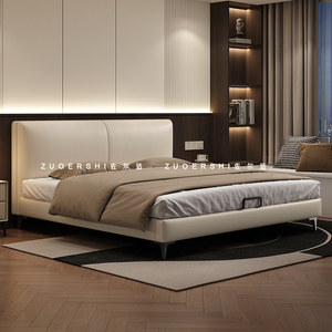 佐尔适意式极简真皮床小户型现代简约卧室双人床北欧床1.8m轻奢床
