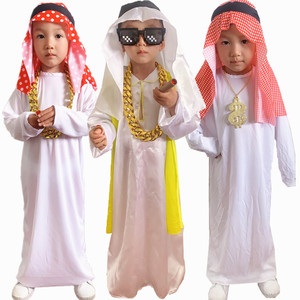 儿童中东迪拜土豪金链子阿拉伯服装王子衣服男女COS卡塔尔长袍装