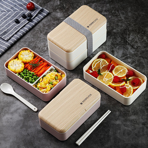 日式双层饭盒分格分隔便当盒成人专用学生可微波炉加热午餐盒日系