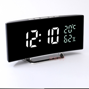 曲面大屏温湿度LED闹钟多功能智能创意床头夜光时钟镜面桌面钟表