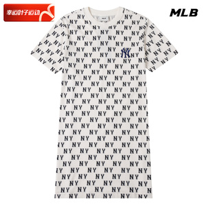MLB官方 女士短袖连衣裙2024夏季新款运动裙子休闲长裙长款T恤潮