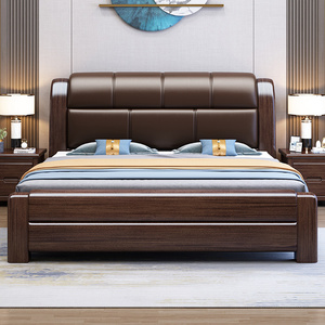实木床1.8米新中式软包靠背紫金檀木1.5m主卧婚床储物双人床新款