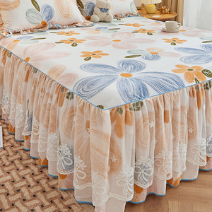 蕾丝全棉床裙单件花边韩式公主风纯棉床单1.8m床上床罩枕套三件套