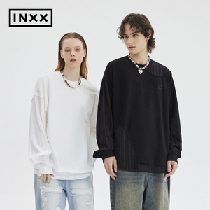 【INXX】 APYD 双领口设计结构长袖T恤男褶皱肌理拼接个性上衣潮
