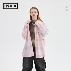 【INXX】Standby 明星同款美式复古长袖衬衫男格纹拼接粉色衬衣女