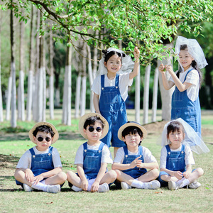 六一儿童牛仔背带短裤子套装表演出服男童女童幼儿园毕业拍照夏季