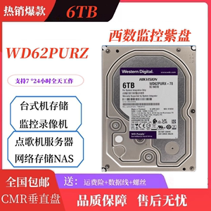 西数 6T紫盘 WD60PURXZ6TB机械硬盘 支持各种品牌录像机专用紫盘