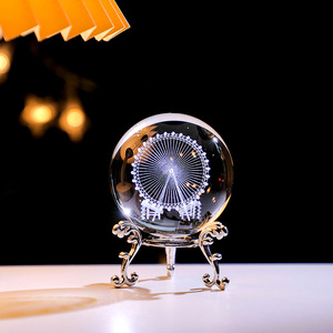 3D内雕摩天轮水晶球创意金属底托星系玻璃球音乐盒儿童生日礼品