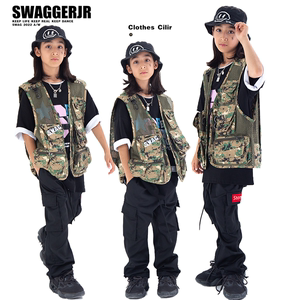 SWAG儿童演出服潮服街舞服装嘻哈男童宽松迷彩马甲女童hiphop套装