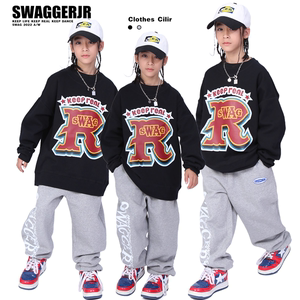 swag儿童街舞潮服嘻哈长袖卫衣运动裤套装男女童hiphop演出服炸街