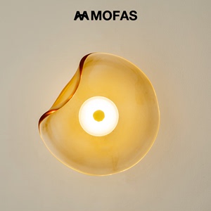MOFAS北欧风现代极简卧室客厅背景墙装饰设计师圆形床头玻璃壁灯