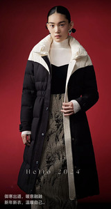 埃文2023冬季新款商场同款拼接白鸭绒女中长款显瘦高级感羽绒服
