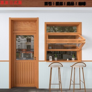 日式玻璃木门户外门面木窗框架上翻折叠窗推拉窗户定制室内门连窗