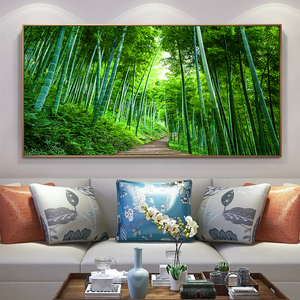 现代简约客厅装饰画绿色竹子竹林风景墙壁画书房办公室挂画大尺寸
