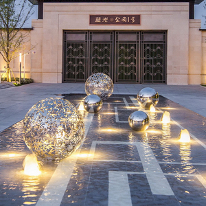 304不锈钢电镀雕塑镂空球创意摆件广场美陈商业街发光庭院装饰