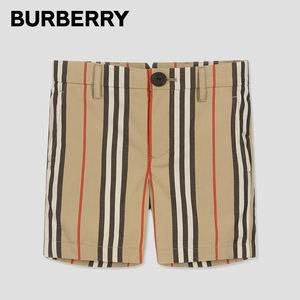 现货 BURBERRY童装新款 经典卡其竖条纹中裤短裤休闲西装裤